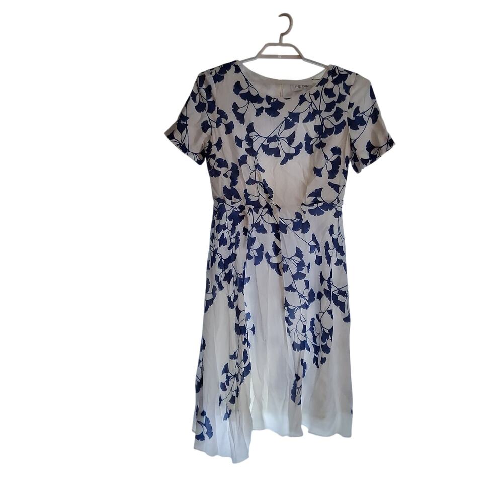 The Fold London nwt somerby Dress womens 12 ivory indigo midi